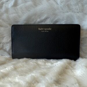 Kate Spade pebbled leather slim bifold Wallet Black/tan interior